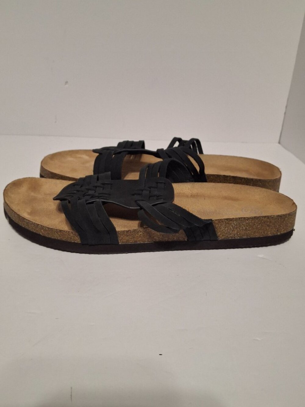 White Mountain Footbeds Halicore Black Nubuck Huarache Slide Sandals Cork Sz 11 - Picture 4 of 7